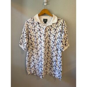 Dockers Golf Polo Shirt Mens Lg White Vintage Golf Club Print Cotton Short Slv